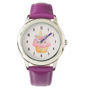Cute Pink Cupcake Unicorn with Roses Watch
