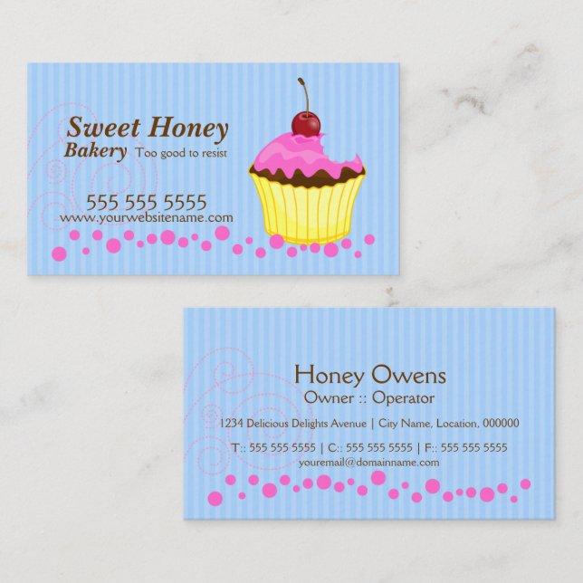 Cute Pink Cupcake with Cherry Business Card (Front/Back)