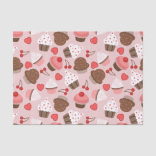Cute Pink Cupcakes, Hearts And Cherries Pattern Tissue Paper