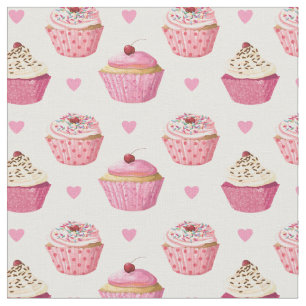 Cute Pink Cupcakes Print Fabric