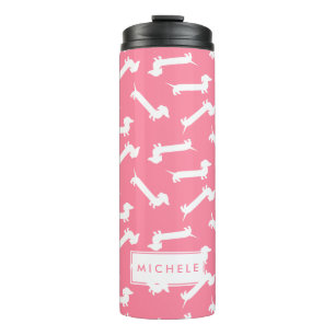 Cute Pink Custom Dachshund Pattern Thermal Tumbler