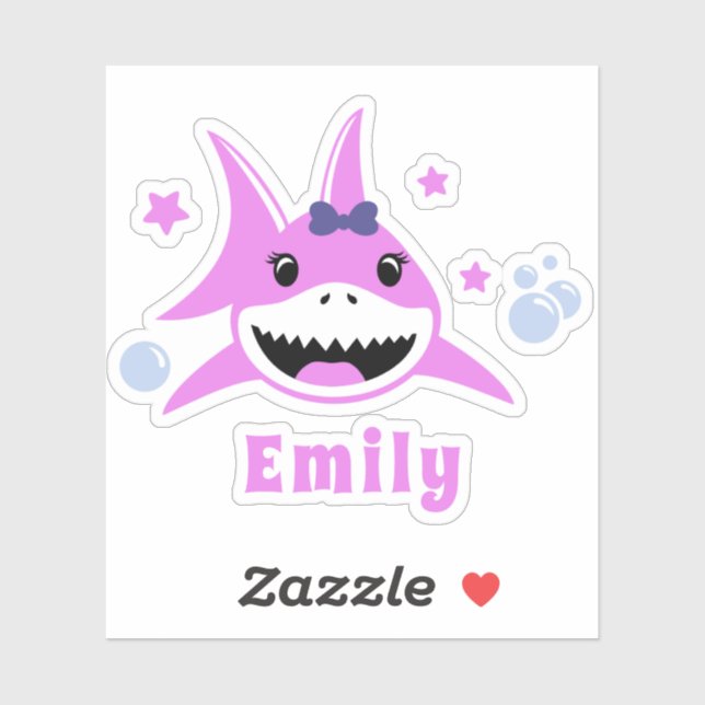 Cute Pink Custom Name Shark-Cut Vinyl Stickers (Sheet)