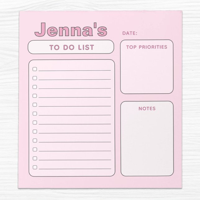 Cute Pink Customisable Todo List Notepad (cute pink to do list, girly, aesthetic)