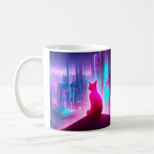 Cute Pink Cyber Punk City Cat Coffee Mug