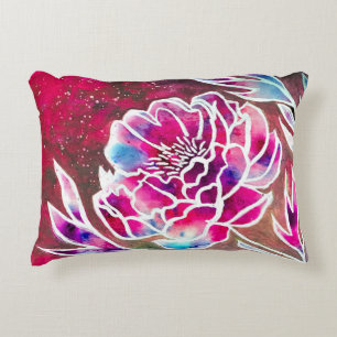 Cute Pink Dahlia Girly Pretty Floral Watercolor Decorative Cushion