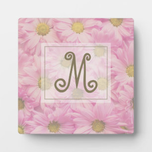 Cute Pink Daisy Custom Gold Initial Plaque