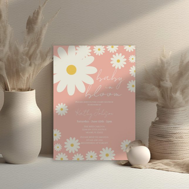 Cute Pink Daisy Floral Baby in Bloom Shower  Invitation (Creator Uploaded)