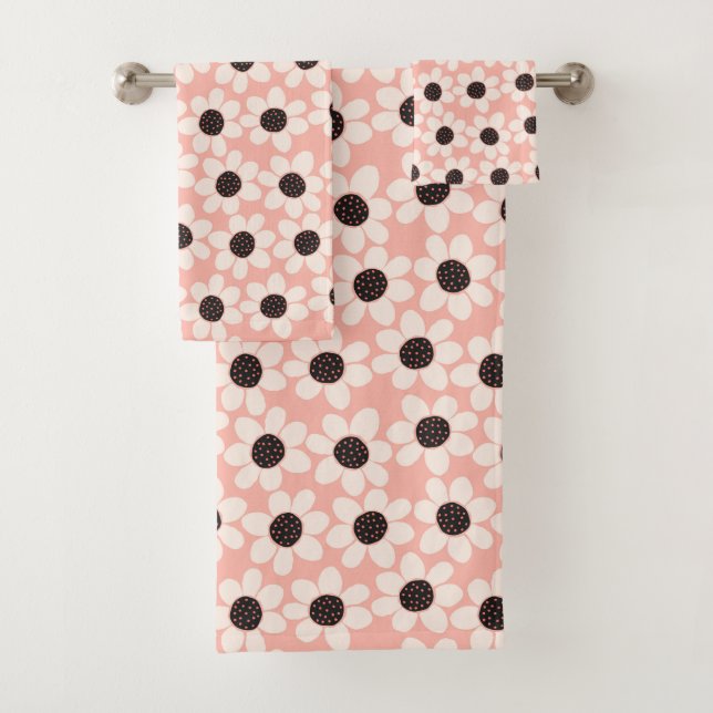 Cute Pink Daisy Flower Pattern Bath Towel Set (Insitu)