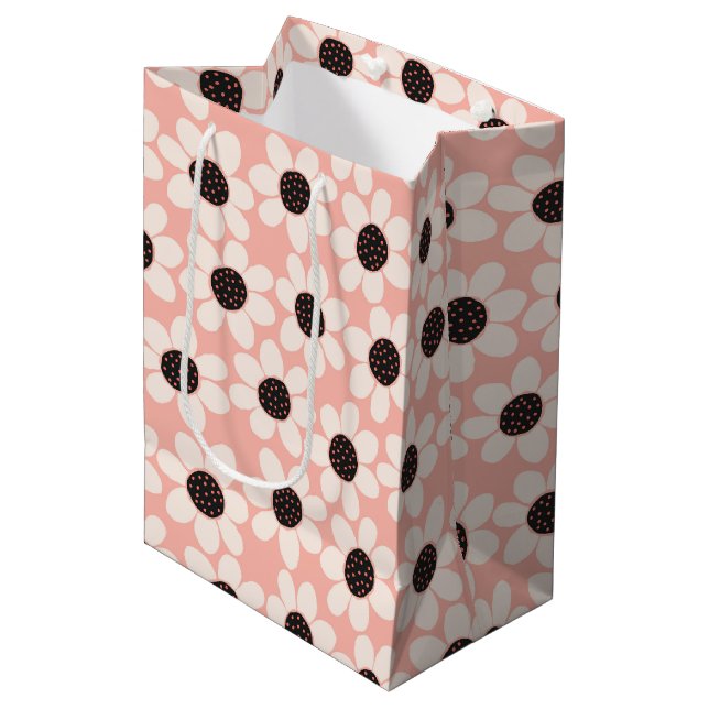 Cute Pink Daisy Flower Pattern Medium Gift Bag (Front Angled)