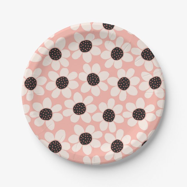 Cute Pink Daisy Flower Pattern Paper Plate (Front)