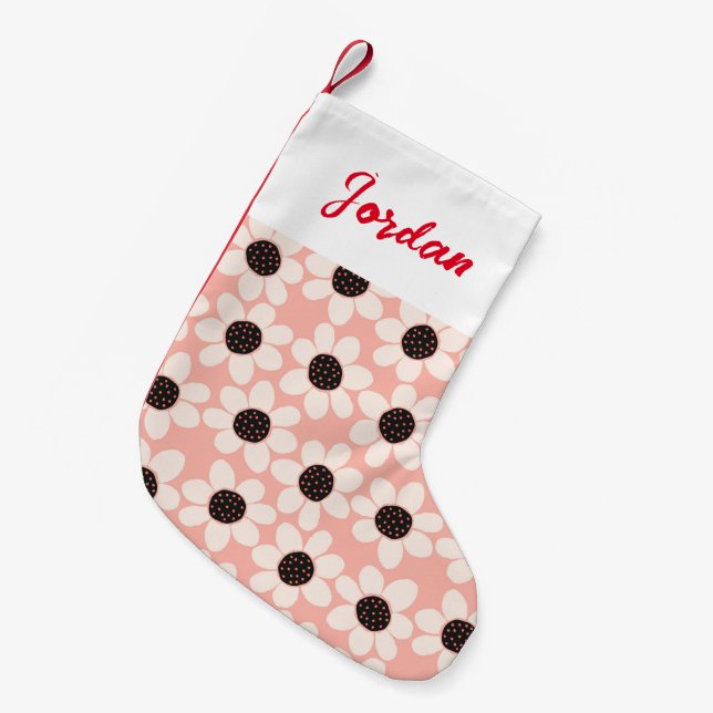 Cute Pink Daisy Flower Pattern Small Christmas Stocking (Front (Hanging))