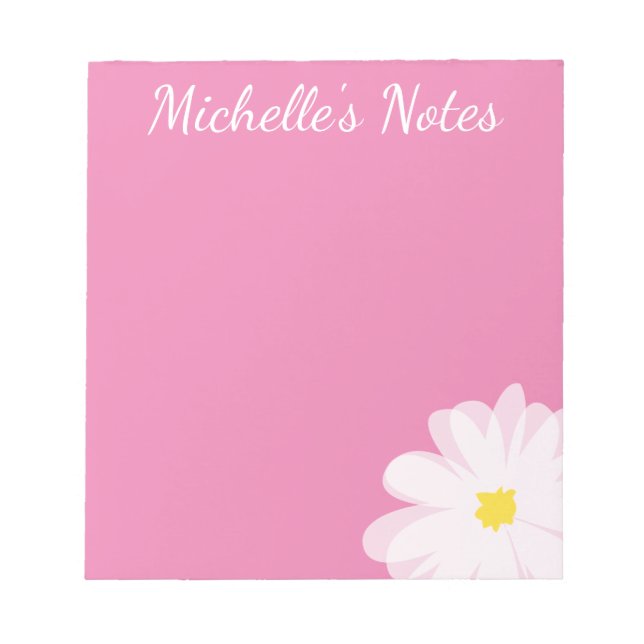 Cute pink daisy flower personalised name floral notepad (Front)