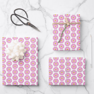 Cute Pink Daisy Flower Wrapping Paper Sheet