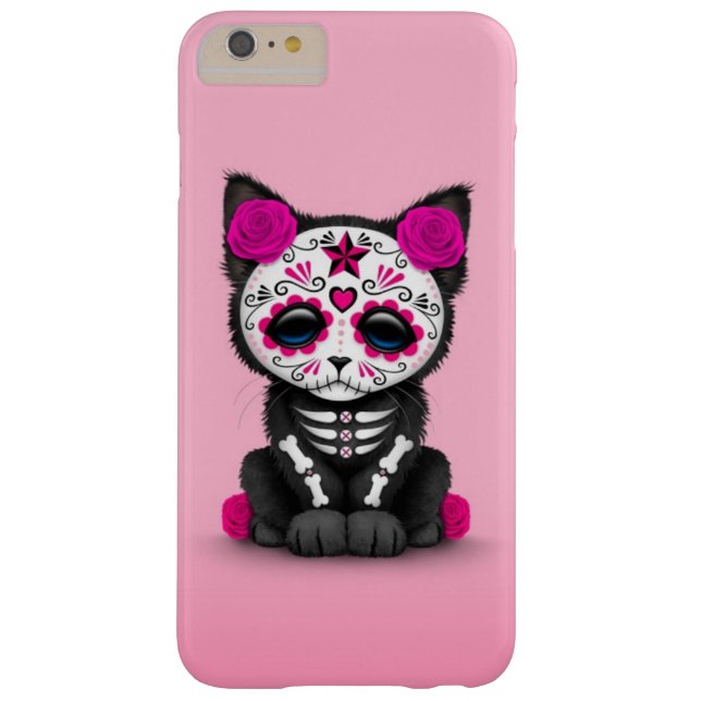 Cute Pink Day of the Dead Kitten Cat, teal blue Case-Mate iPhone Case (Back)
