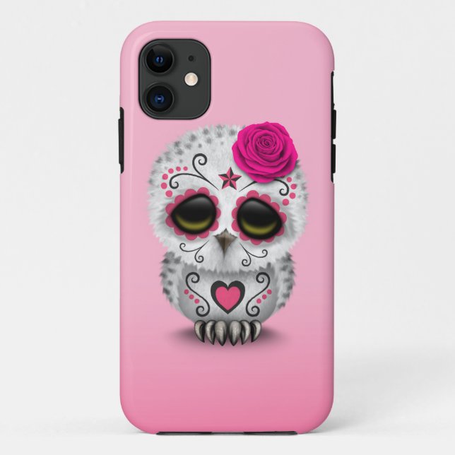 Cute Pink Day of the Dead Sugar Skull Owl Case-Mate iPhone Case (Back)