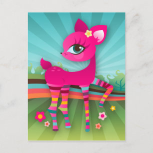 Cute Pink Deerie in Rainbow Stockings Postcard