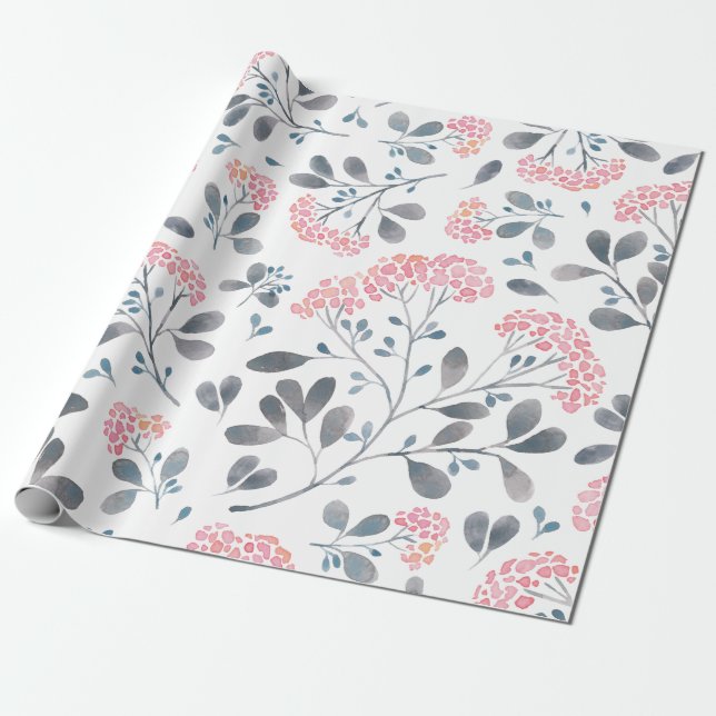 Cute Pink Delicate Flowers Pattern Wrapping Paper (Unrolled)
