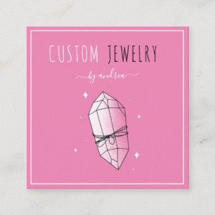 Cute Pink Diamond Jewellery Designer QR Code Socia Square Business Card