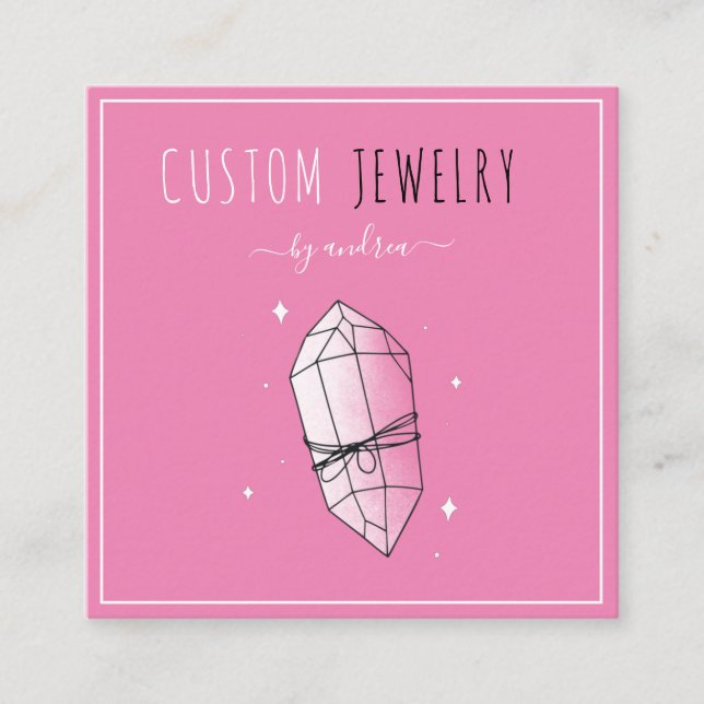 Cute Pink Diamond Jewellery Designer QR Code Socia Square Business Card (Front)