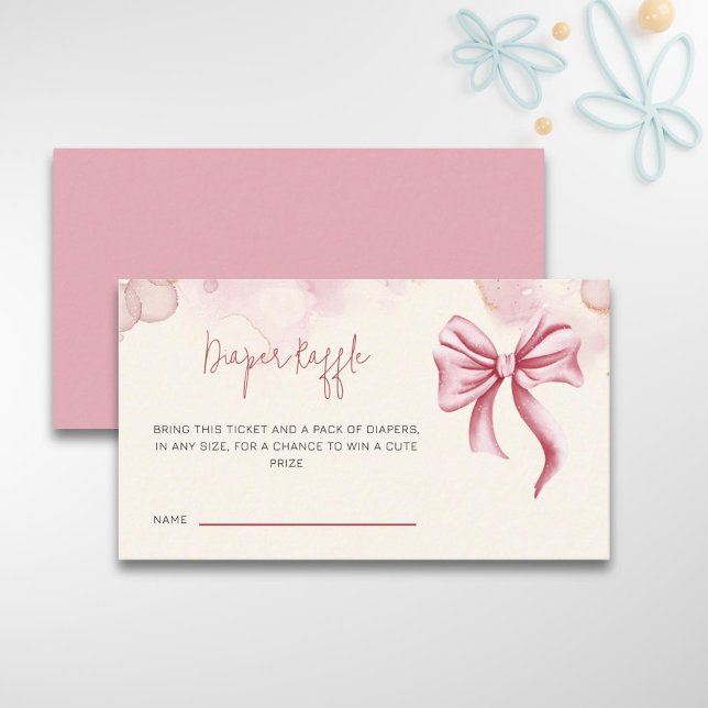 Cute Pink Diaper Raffle Bow Baby Shower Enclosure Card (Creator Uploaded)