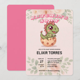 Cute Pink Dino Hatching Soon Invitation