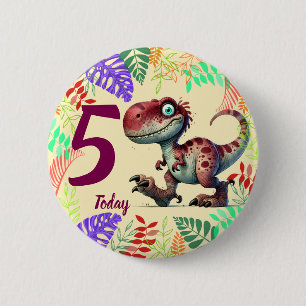 Cute Pink Dinosaur 5th Birthday 6 Cm Round Badge