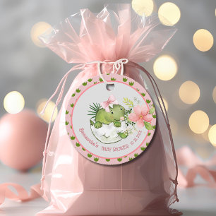 Cute Pink Dinosaur Baby Shower Gift Tag