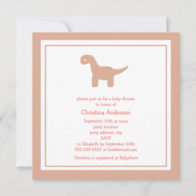 Cute Pink Dinosaur Baby Shower Invitation (Front)