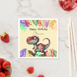 Cute Pink Dinosaur Childs Birthday Napkin