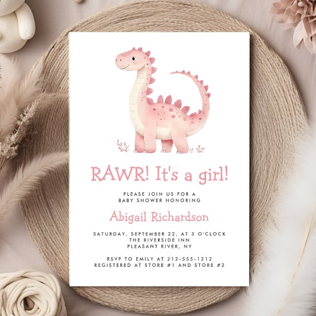 Cute Pink Dinosaur Girl Baby Shower Invitation (Creator Uploaded)