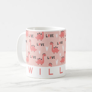 Cute Pink Dinosaur Love Mug   Personalised Gift