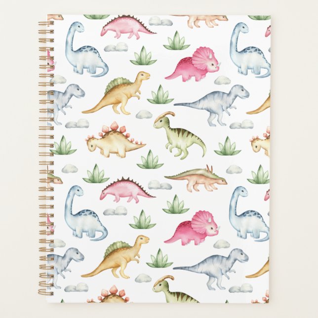 Cute Pink Dinosaur Pattern Girls T Rex Dino Lovers Planner (Front)