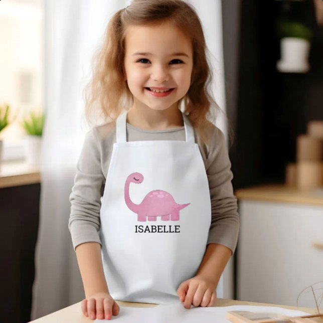 Cute Pink Dinosaur Personalised Kids Apron (Creator Uploaded)