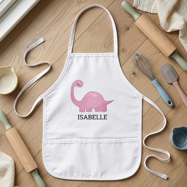 Cute Pink Dinosaur Personalised Kids Apron (Creator Uploaded)