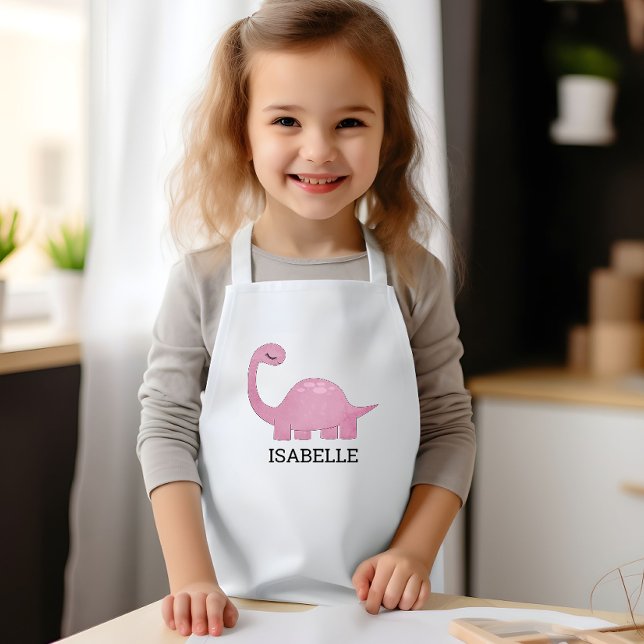 Cute Pink Dinosaur Personalized Kids Apron (Creator Uploaded)