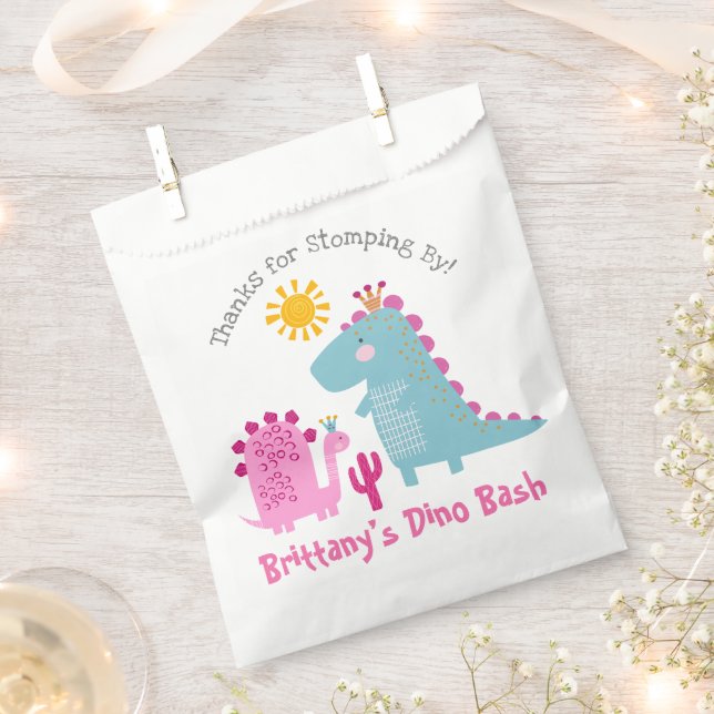 Cute Pink Dinosaurs Kawaii Girl Birthday Thank You Favour Bags (Clipped)