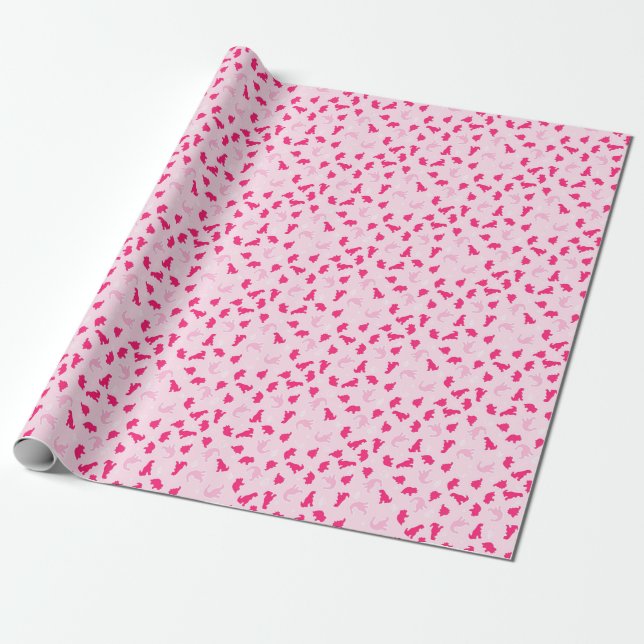 Cute pink dinosaurs wrapping paper (Unrolled)