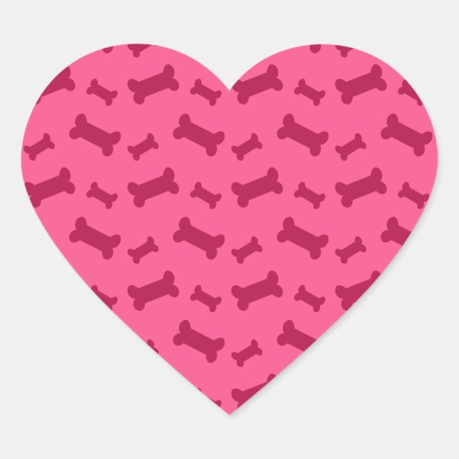 Cute pink dog bones pattern heart sticker (Front)