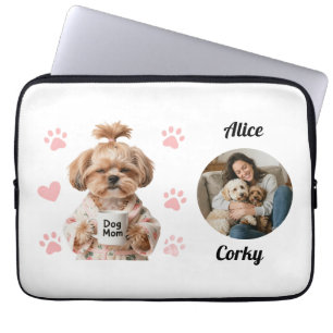 Cute Pink Dog Mum Photo Name Laptop Sleeve