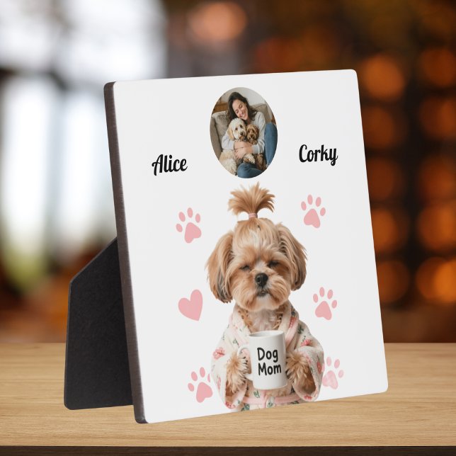 Cute Pink Dog Mum Photo Name Plaque (Creator Uploaded)