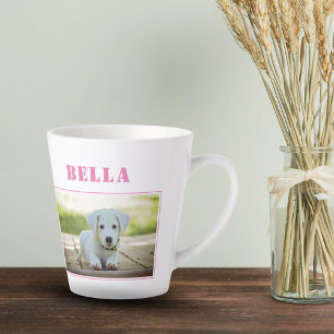 Cute Pink Dog Photo and Name Latte Mug