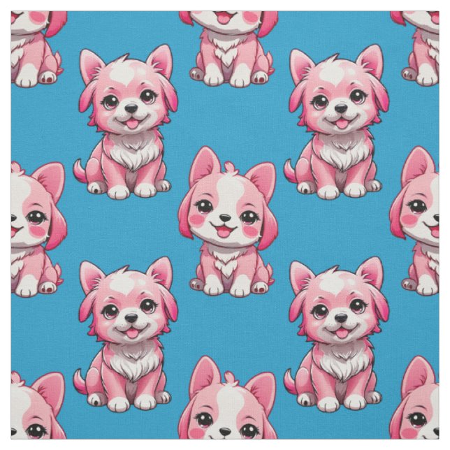 Cute Pink Dogs - Blue Fabric (Swatch)