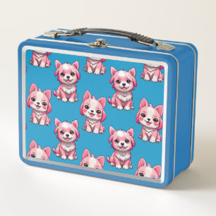 Cute Pink Dogs - Blue Metal Lunch Box