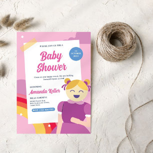 Cute Pink Doll Baby Shower Invitation