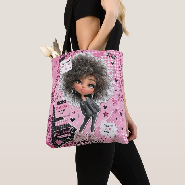 Cute Pink Doll Collage Aesthetic Tote Bag (Close Up)