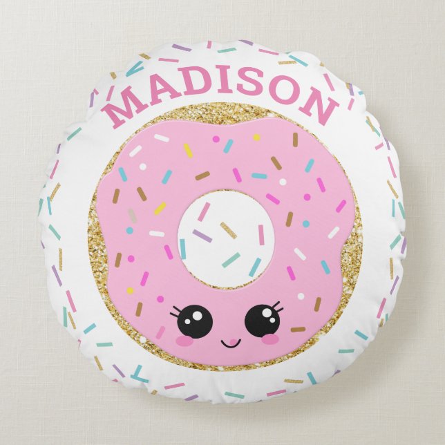 Cute Pink Donut Donut Girl Room Nursery Decor Round Cushion (Front)