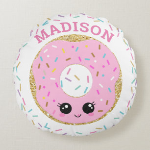 Cute Pink Donut Doughnut Girl Room Nursery Decor Round Cushion