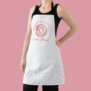 Cute Pink Donut Watercolor Sprinkles Baking Apron