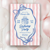 Cute Pink Doodle Frame and Bows 5th Birthday