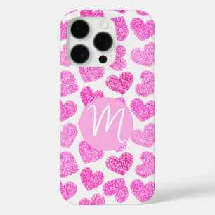 Cute Pink Doodled Heart Valentine's Day Monogram iPhone 16 Pro Case